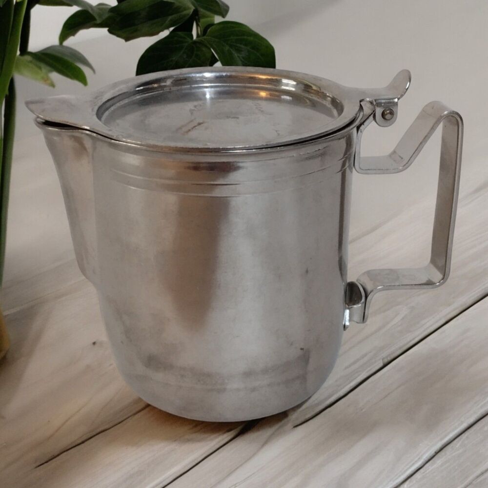 Vintage Stainless Steel Creamer With Hinged Lid